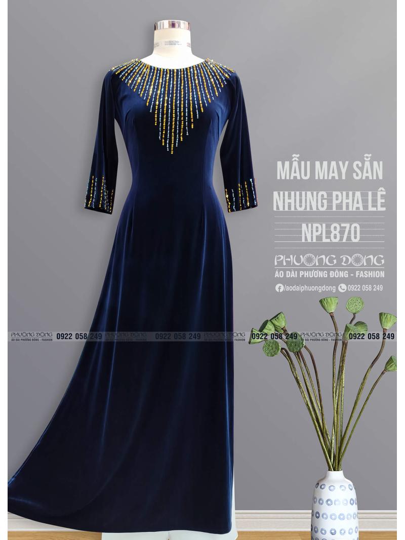 Áo Dài Bà Sui Nhung Đính Đá Pha Lê Cao Cấp NPL870